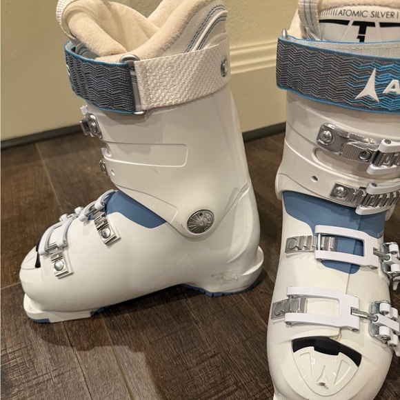 Women's White and Blue Atomic  Ski Race Boots - Picture 3 of 16